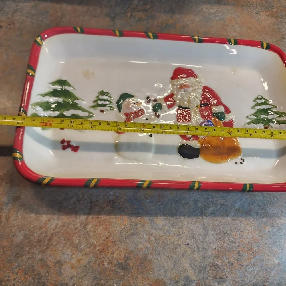 Decorative Vintage Christmas Serving Tray Plate W Santa & Snowman 13